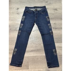 VTG Ed Hardy Y2K Women’s Jeans 32 Embroidered Faux Leather Skulls